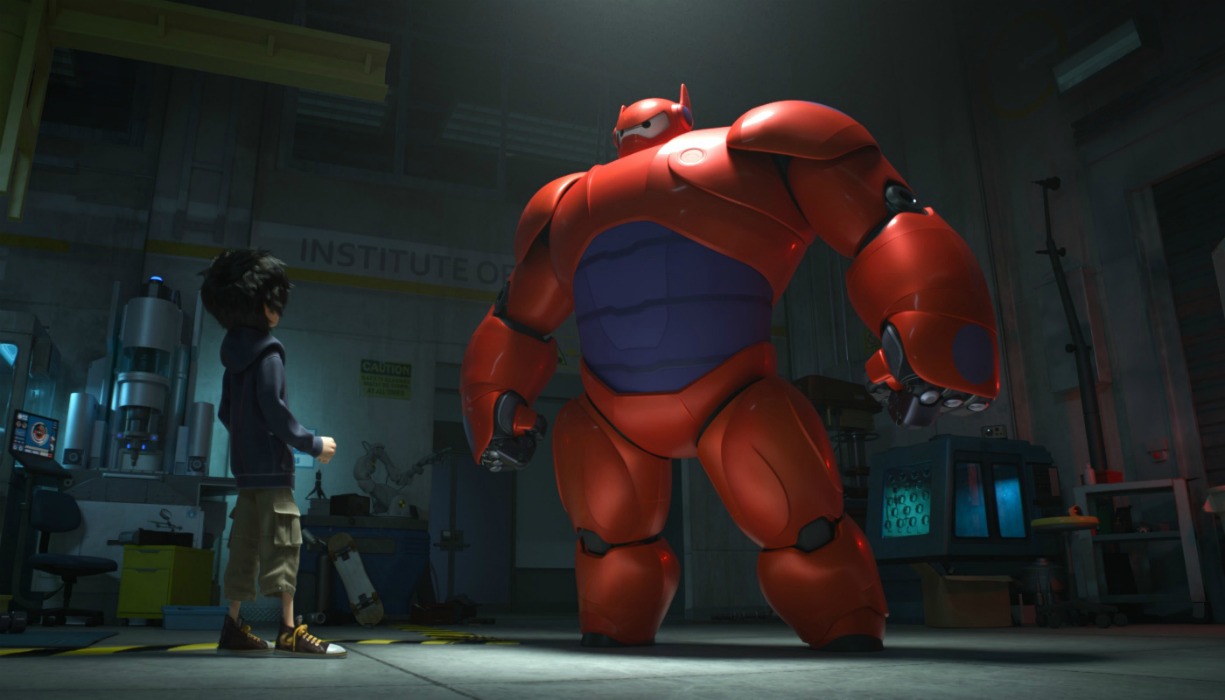 Baymax and Hiro standing in room in Big Hero 6