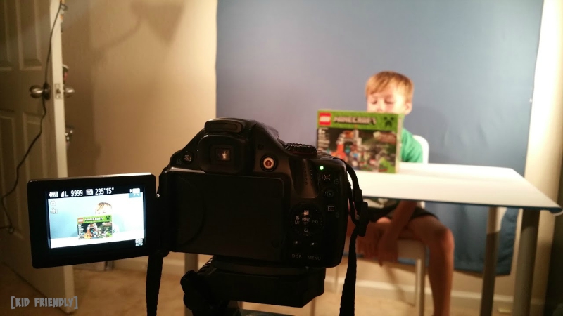 Kid Friendly in action on set for Minecraft unboxing