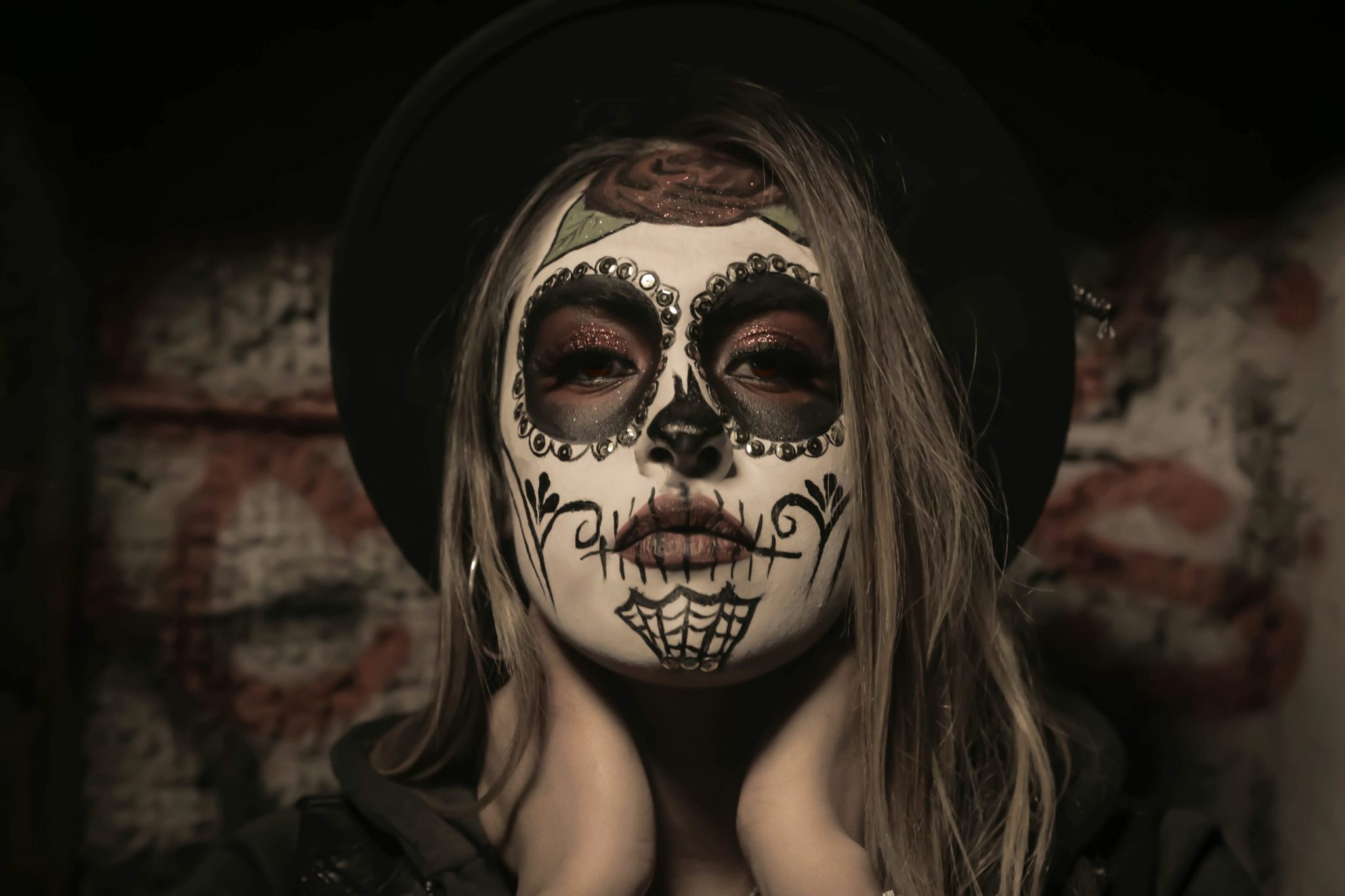 woman with sugar skull make up