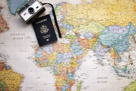 Vacation Planning, map, camera, passport