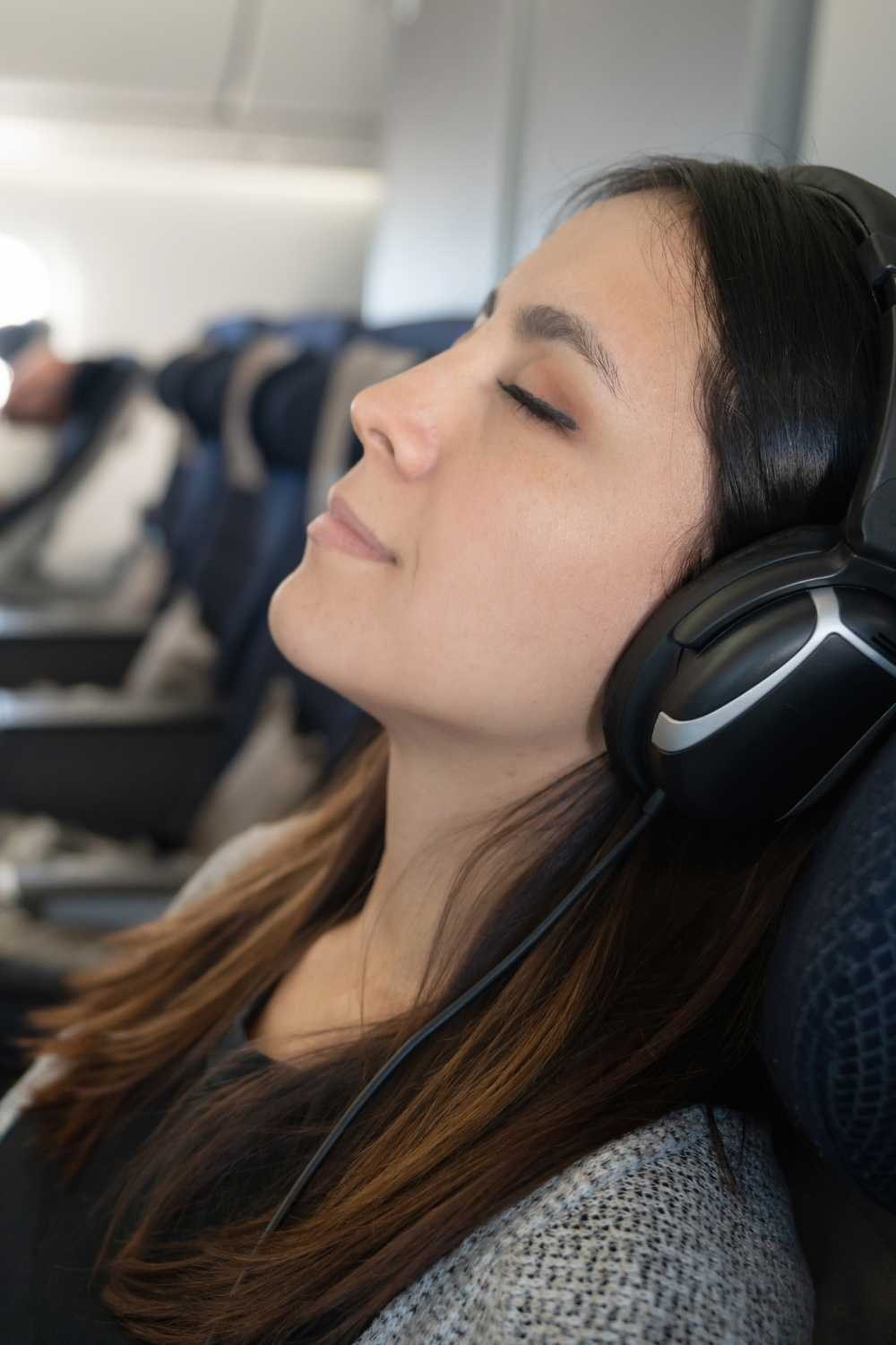 woman relaxing on a plane